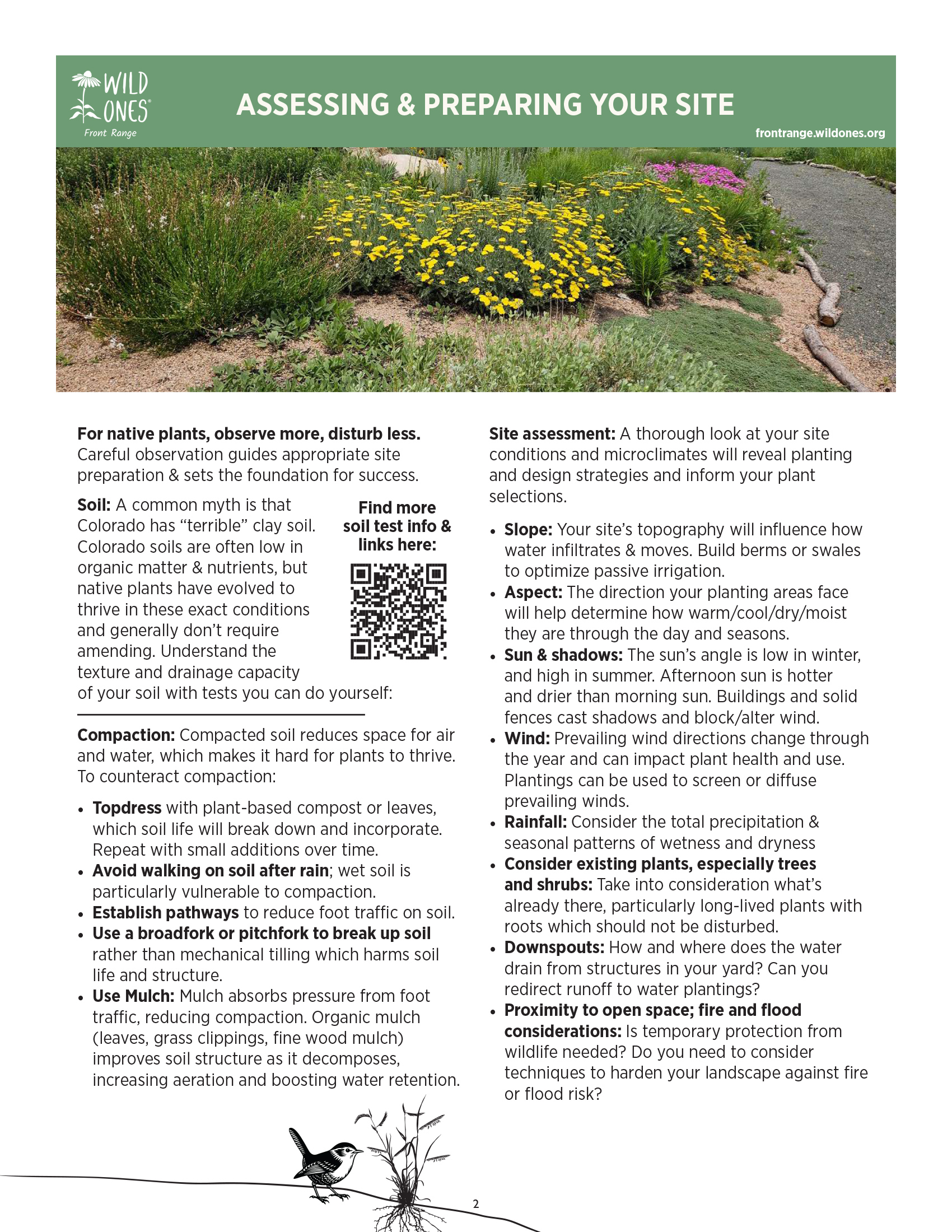 BEGINNER’S GUIDE FOR GROWING COLORADO NATIVE PLANTS from Front Range Wild Ones - Assessing and Preparing Your Site